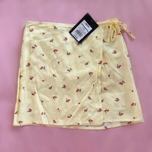 Girls Pastel Yellow Skirt with Mini Cherries